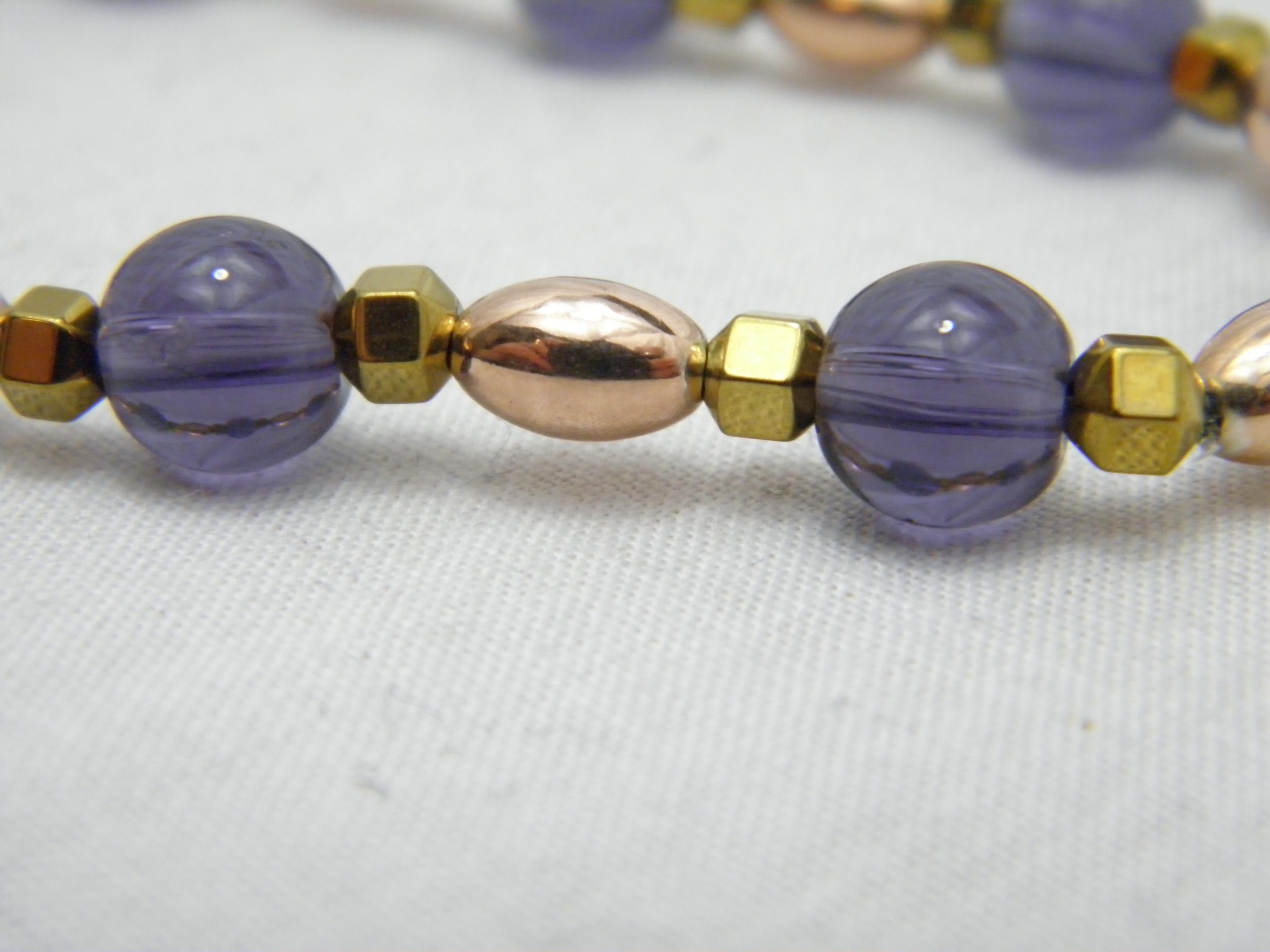 Women's or Men's Vintage 9ct Gold Heavy Amethyst Bracelet 375 Purity Round Bead 9.9g For Sale