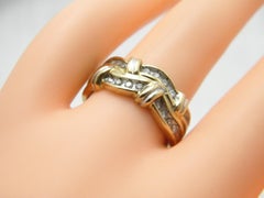 Vintage 9ct Gold Heavy Diamond Wave Statement Ring Size N1/2 7 375 Purity 0.25ct