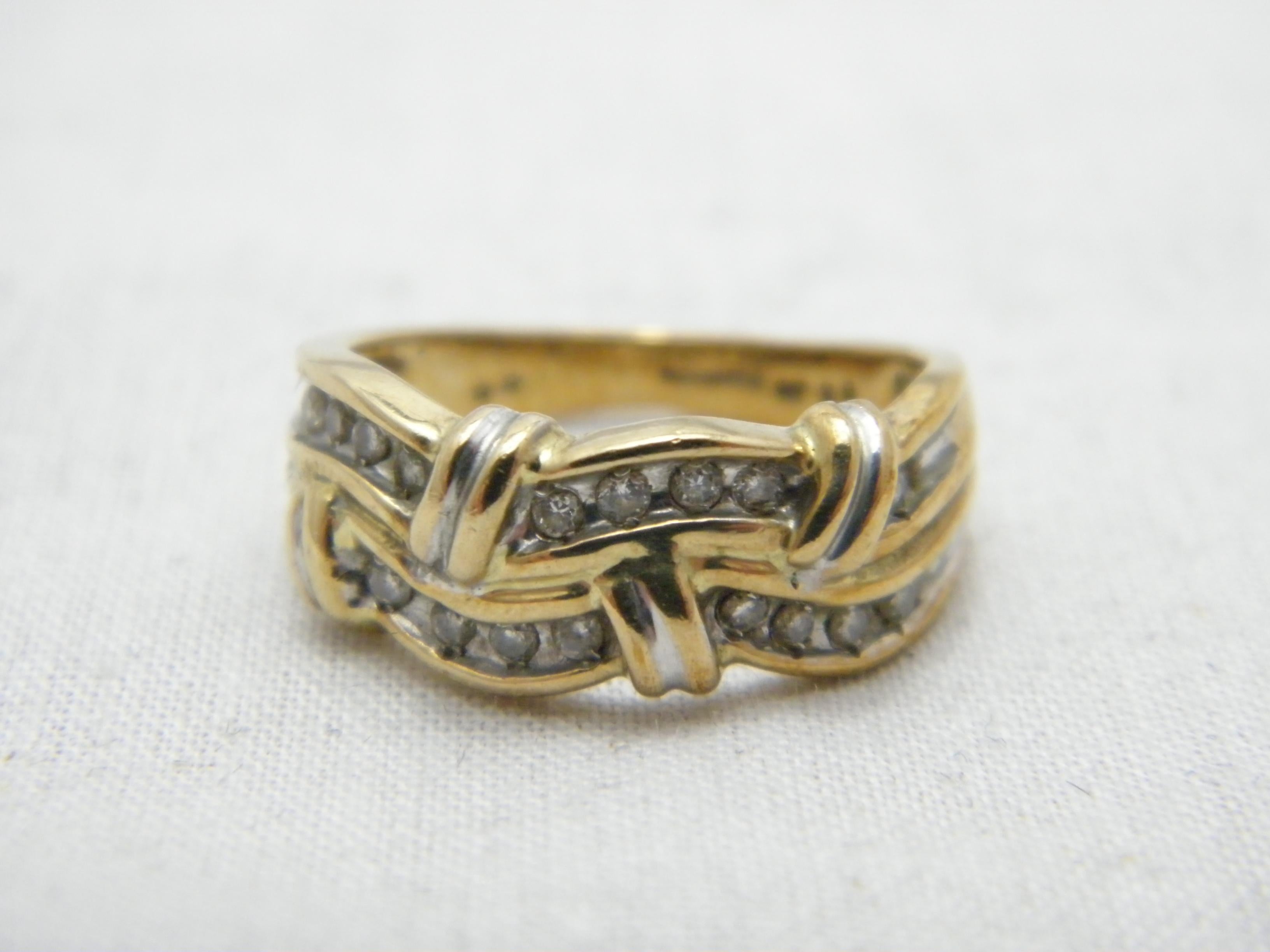Art Deco Vintage 9ct Gold Heavy Diamond Wave Statement Ring Size N1/2 7 375 Purity 0.25ct For Sale