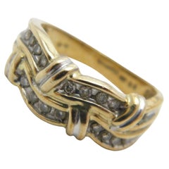 Vintage 9ct Gold Heavy Diamond Wave Statement Ring Size N1/2 7 375 Purity 0.25ct