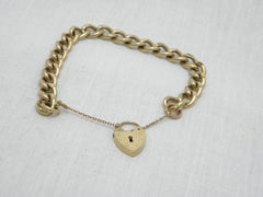 Vintage 9ct Gold Heavy Round Curb Padlock Bracelet 375 Purity Thick 24g