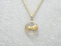 Vintage 9ct Gold Heavy Taurus Bull Pendant Necklace Rope Chain 375 10.8g 19 Inch