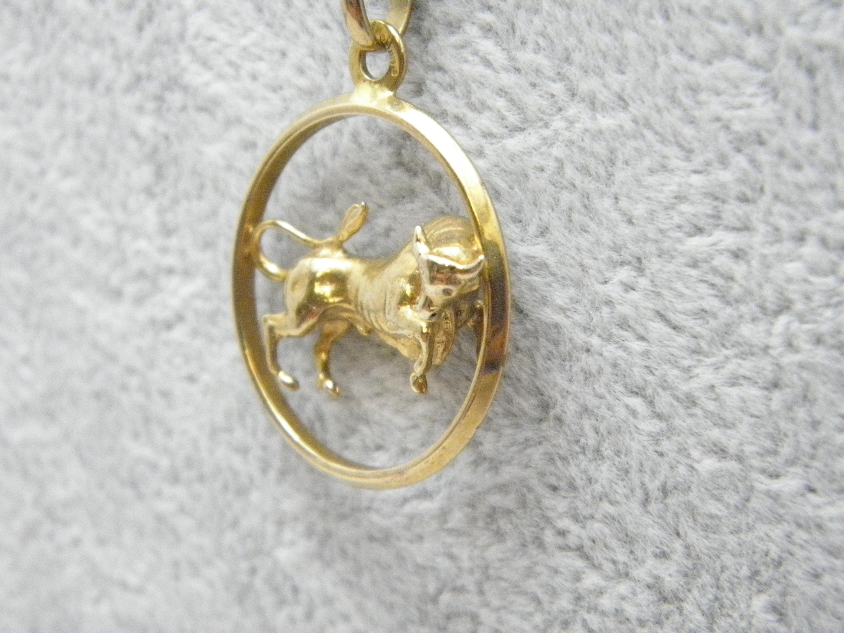 Vintage 9ct Gold Schwerer Taurus Stier-Anhänger Halskette Seil Kette 375 10.8g 19 Zoll Vintage im Zustand „Hervorragend“ im Angebot in Camelford, GB