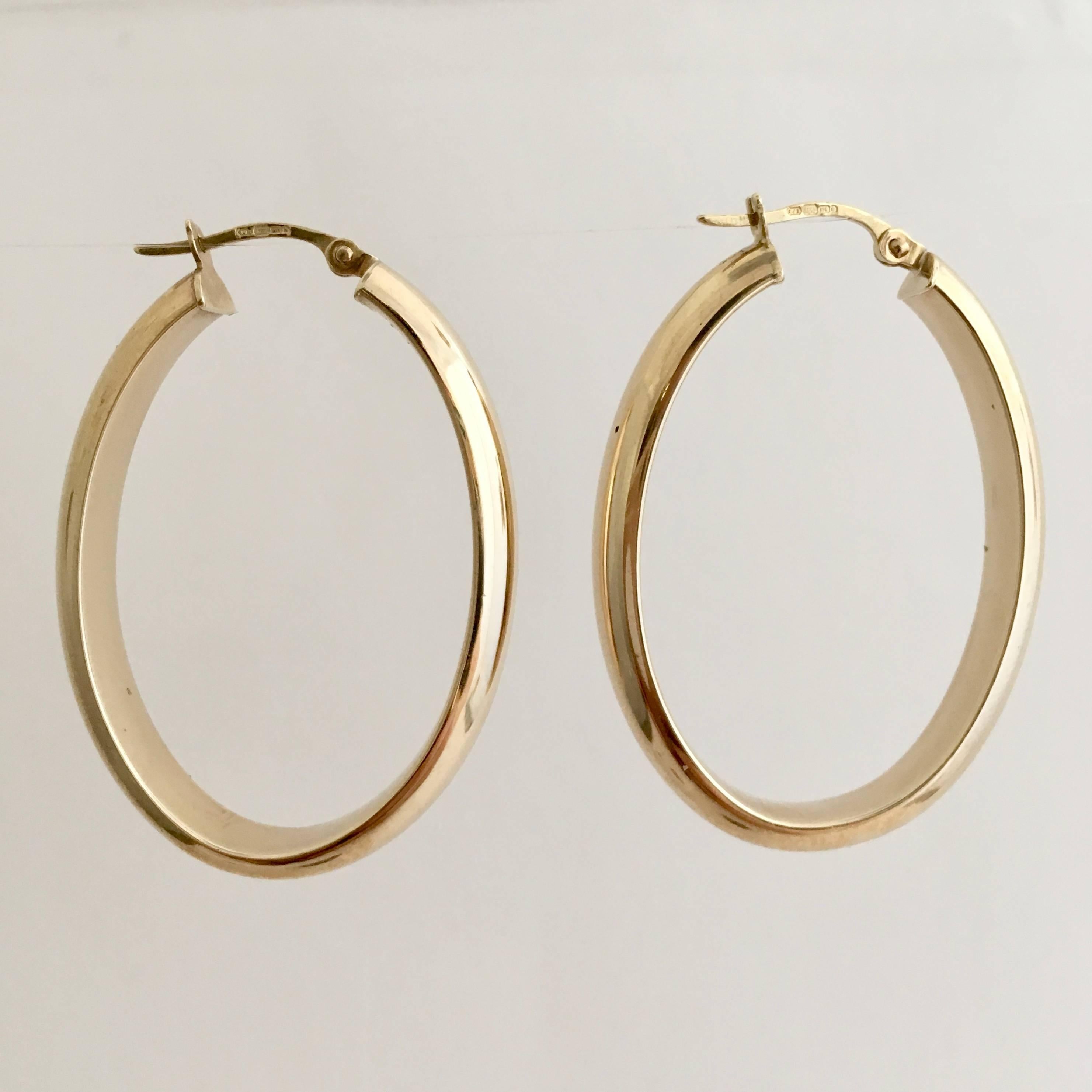 Gold Hoops Vintage Jewelry Large Elongated Oval Statement Hoop Earrings