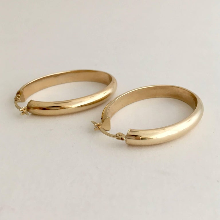 Gold Hoops Vintage Jewelry Large Elongated Oval Statement Hoop Earrings
