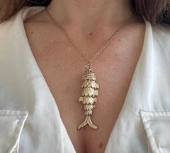 Vintage 9ct Gold, Large Articulated Lucky Fish Pendant Hallmarked London 1976