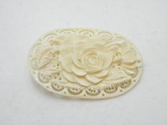 Vintage 9ct Gold Large Carved Bone Rose Brooch Pin c1970s 375 Purity Handmade