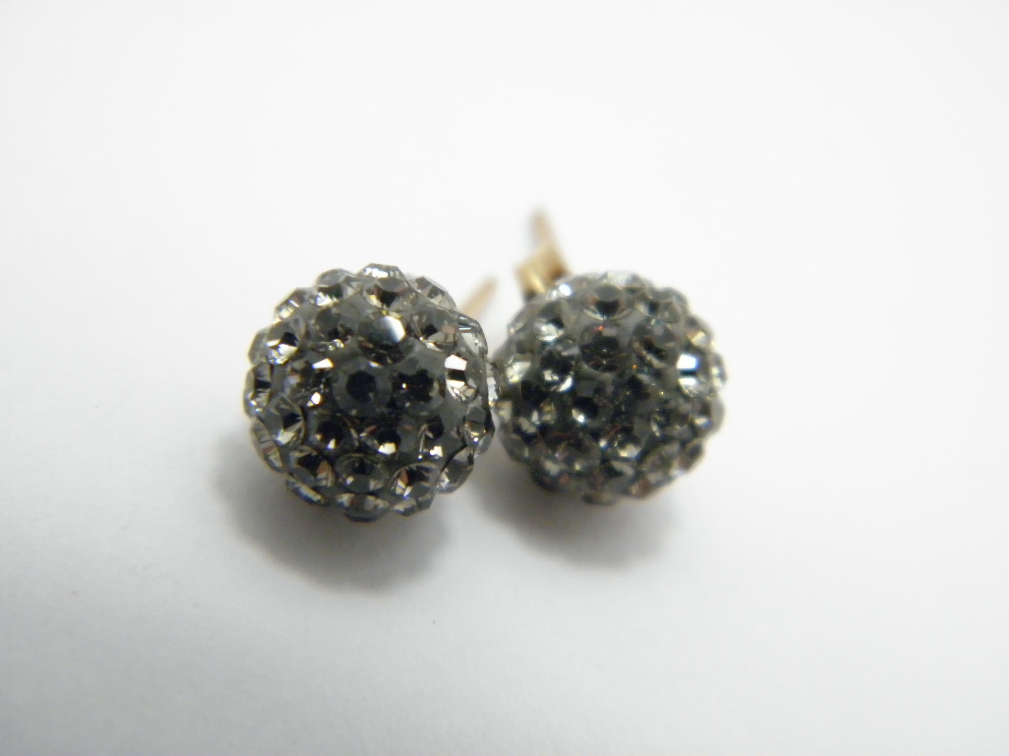 Vintage 9ct Gold Large Glitter Ball Crystal Stud Earrings 375 Purity