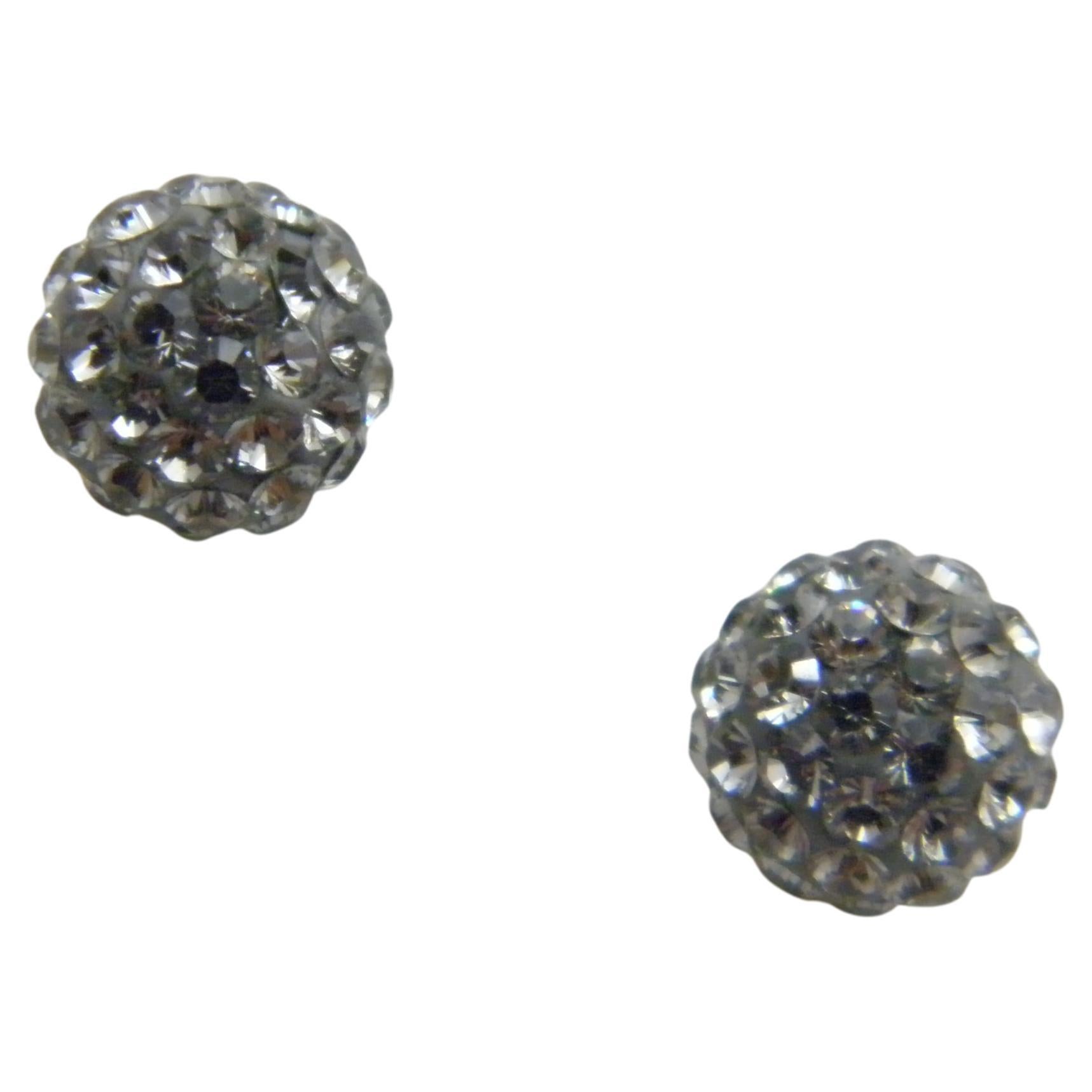 Vintage 9ct Gold Large Glitter Ball Crystal Stud Earrings 375 Purity VGC For Sale