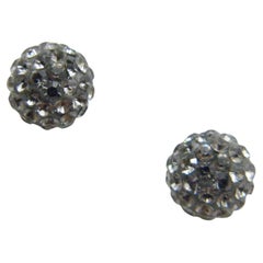 Vintage 9ct Gold Large Glitter Ball Crystal Stud Earrings 375 Purity VGC