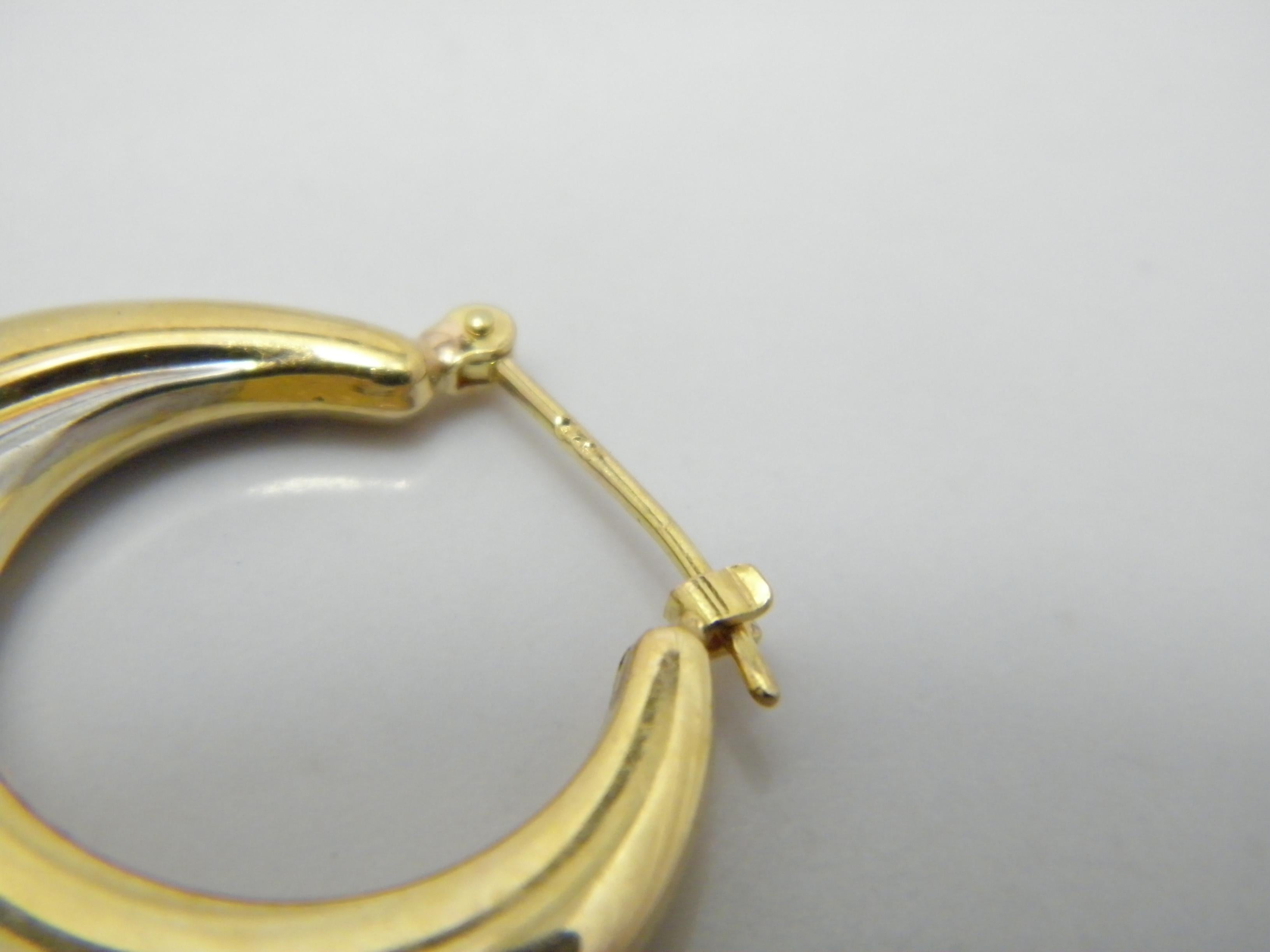 Vintage 9ct Gold Large Hoop Dangle Earrings 3 Tone 375 Purity Huggie Creole For Sale 1