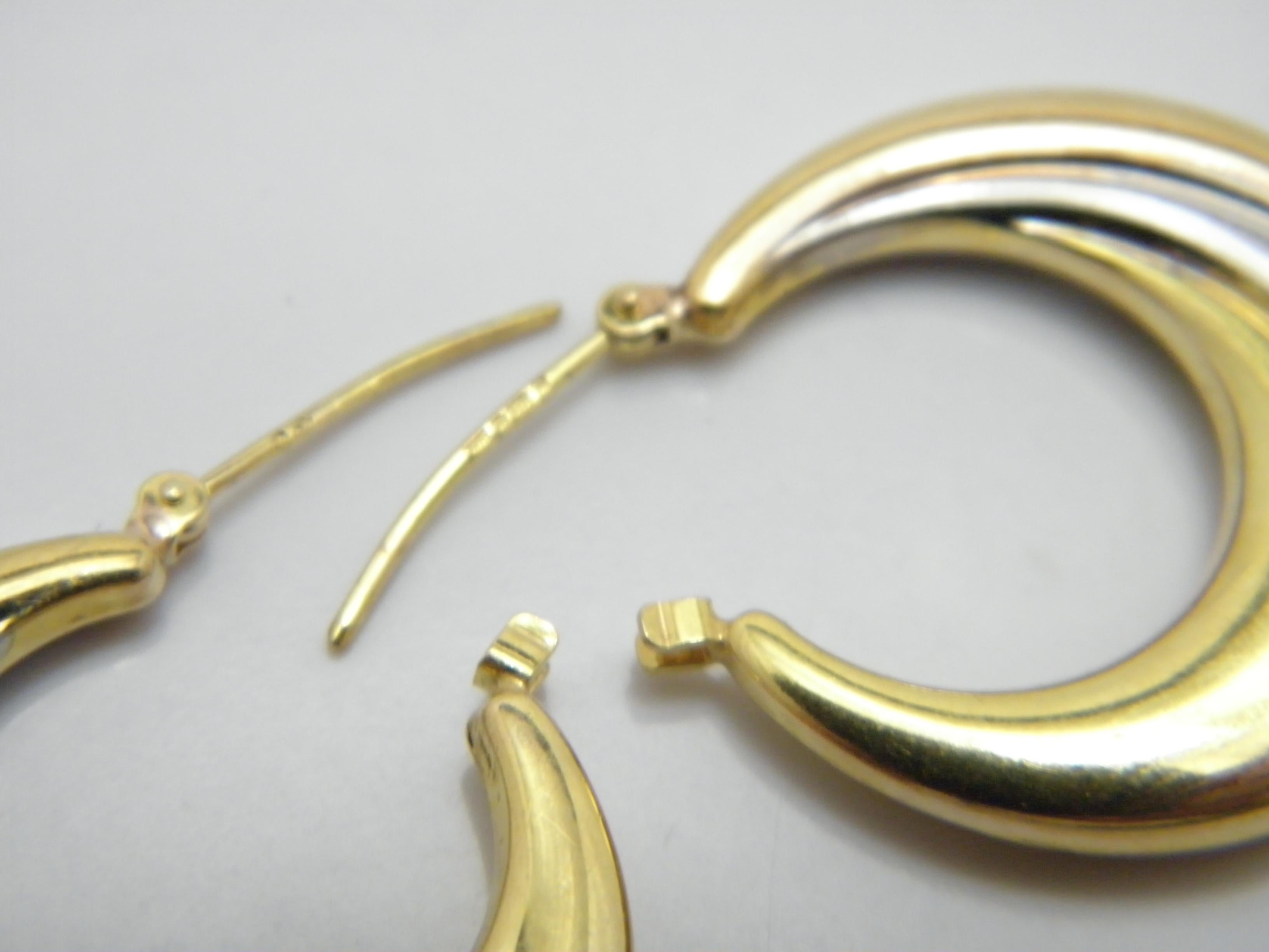 Vintage 9ct Gold Large Hoop Dangle Earrings 3 Tone 375 Purity Huggie Creole For Sale 4