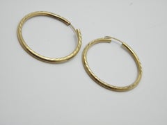 Vintage 9ct Gold Large Hoop Earrings 375 Purity Diamond Cut