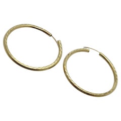 Vintage 9ct Gold Large Hoop Earrings 375 Purity Diamond Cut