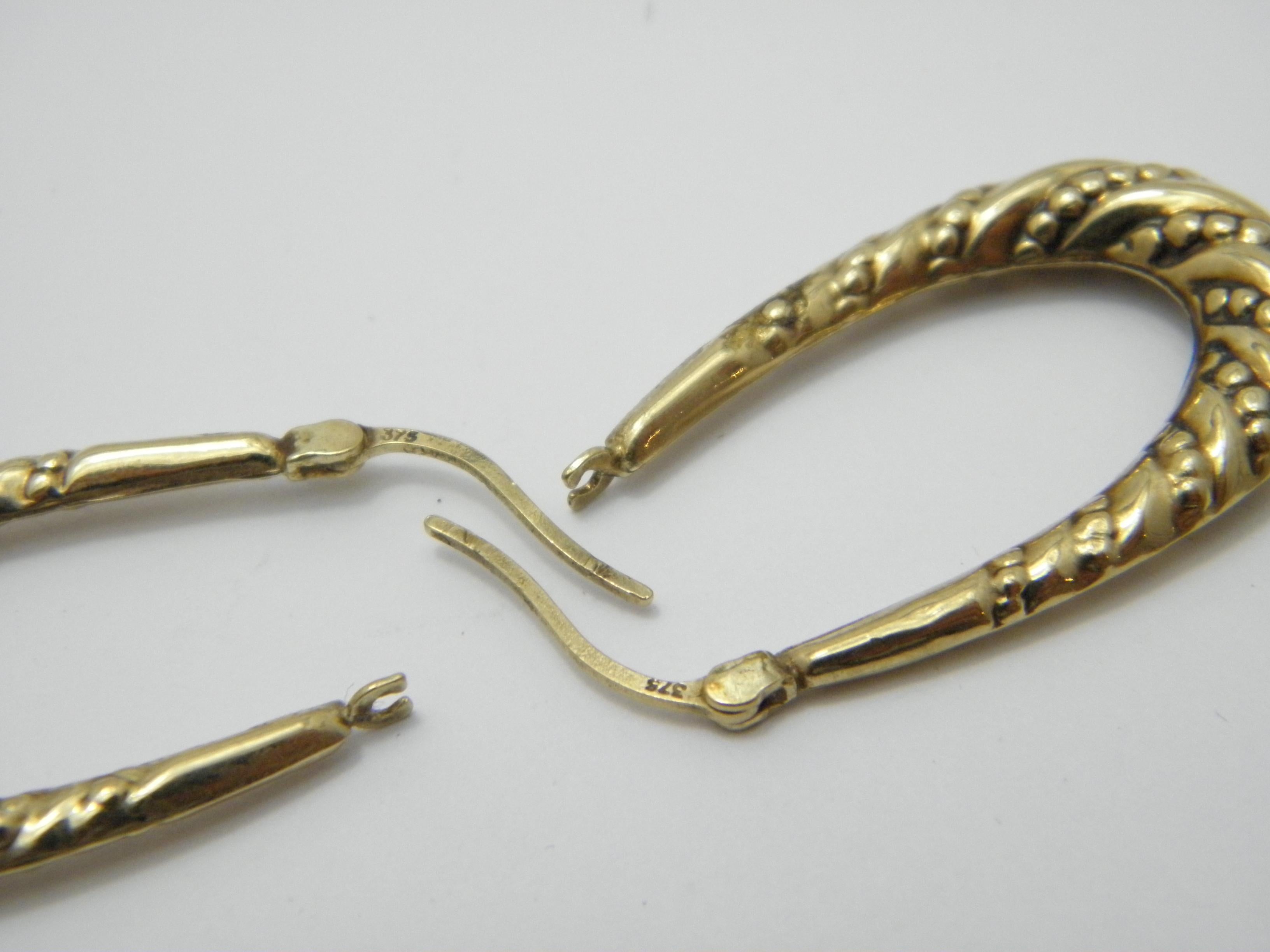Vintage 9ct Gold Large Huggie Hoop Earrings 375 Purity Drop Creole For Sale 2