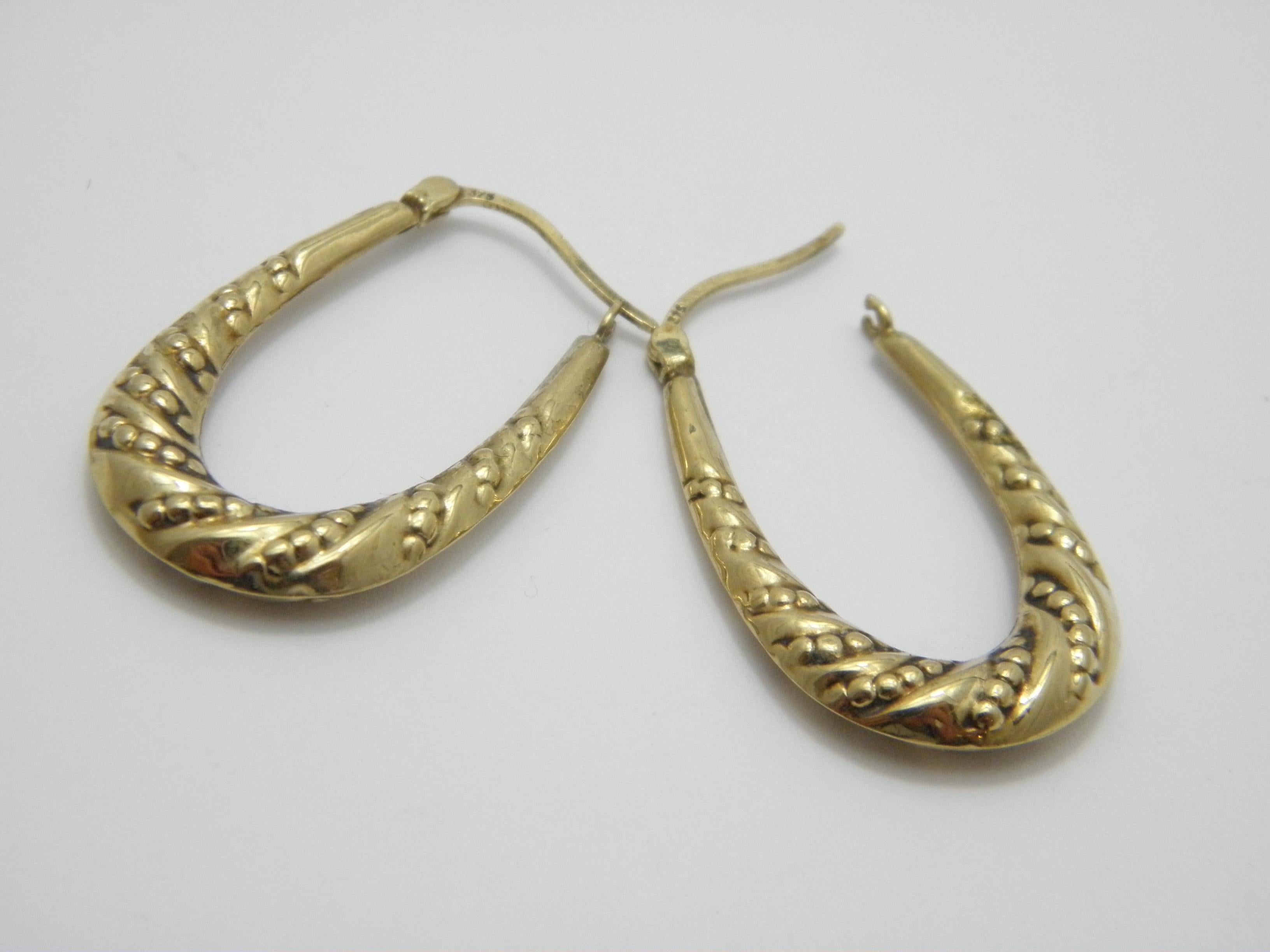 Vintage 9ct Gold Large Huggie Hoop Earrings 375 Purity Drop Creole For Sale 4