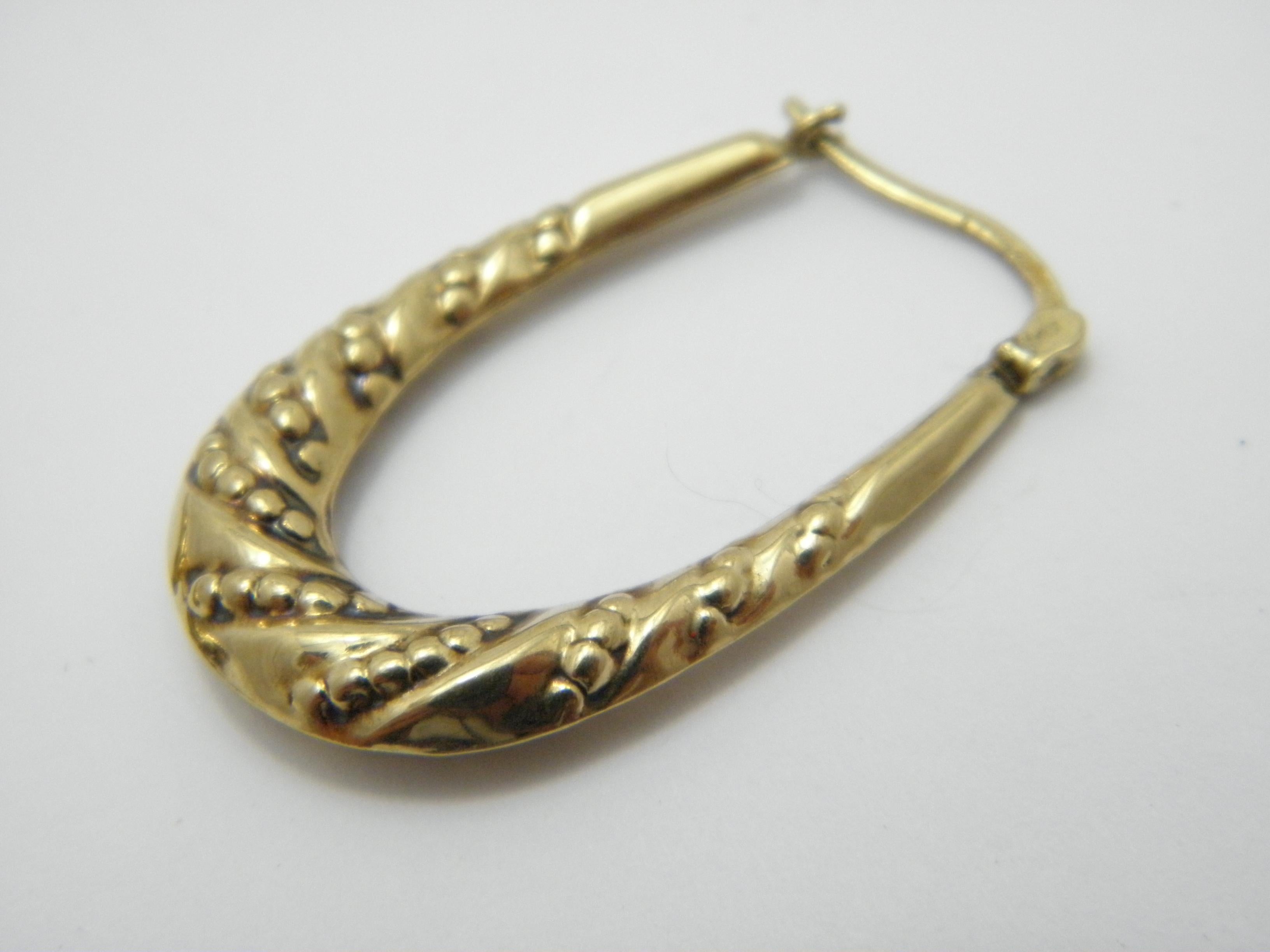 Art Nouveau Vintage 9ct Gold Large Huggie Hoop Earrings 375 Purity Drop Creole For Sale