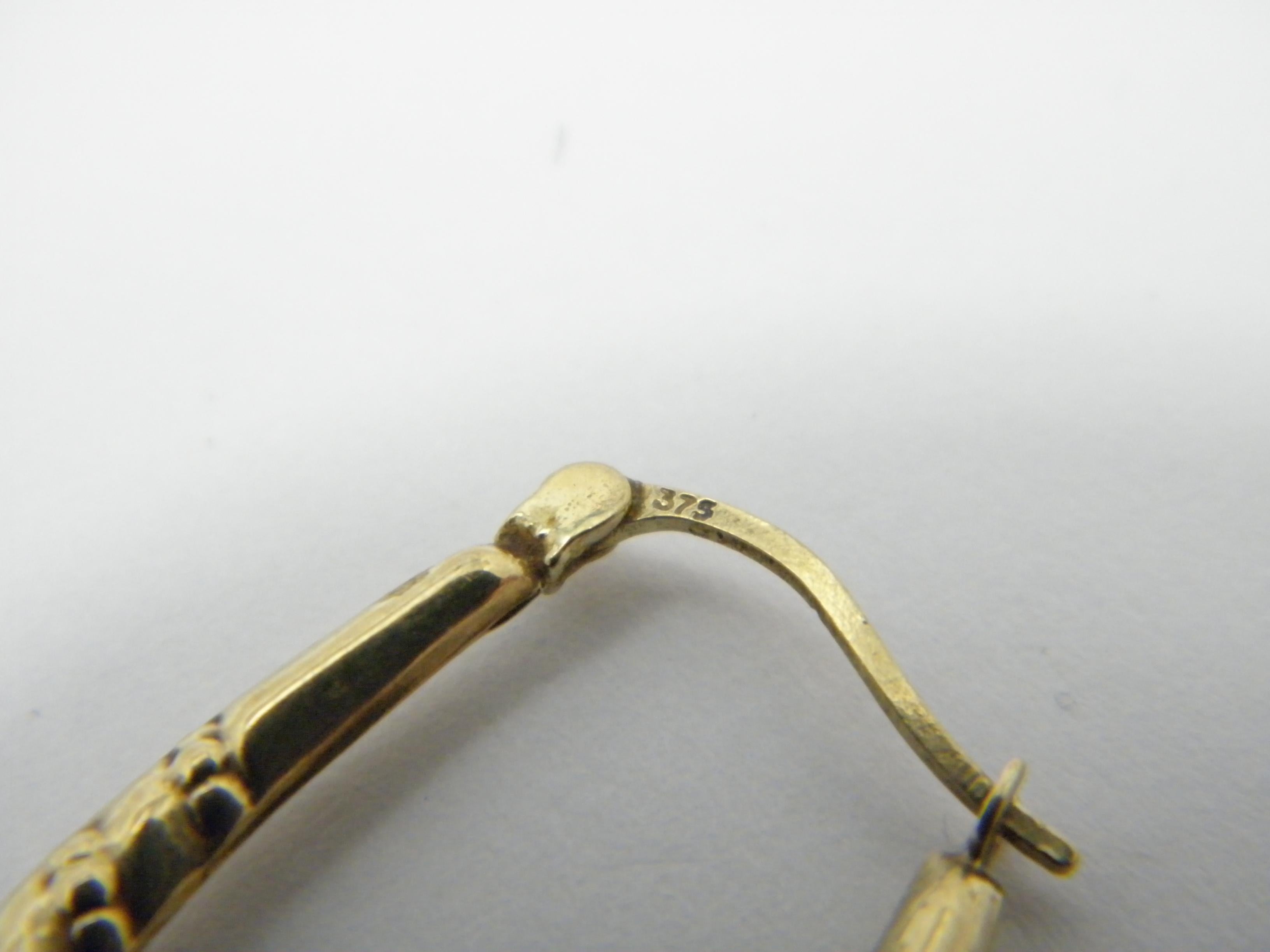 Women's or Men's Vintage 9ct Gold Large Huggie Hoop Earrings 375 Purity Drop Creole For Sale