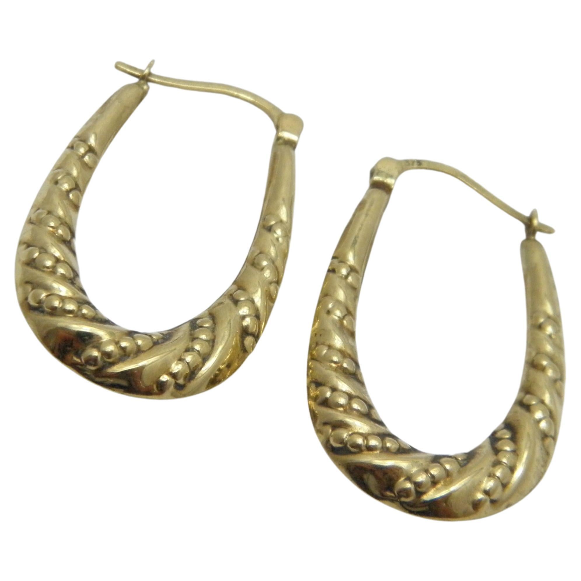 Vintage 9ct Gold Large Huggie Hoop Earrings 375 Purity Drop Creole For Sale