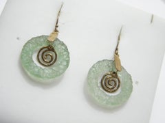 Vintage 9ct Gold Large Sea Glass Drop Dangle Earrings 375 Pure Handmade Cornish