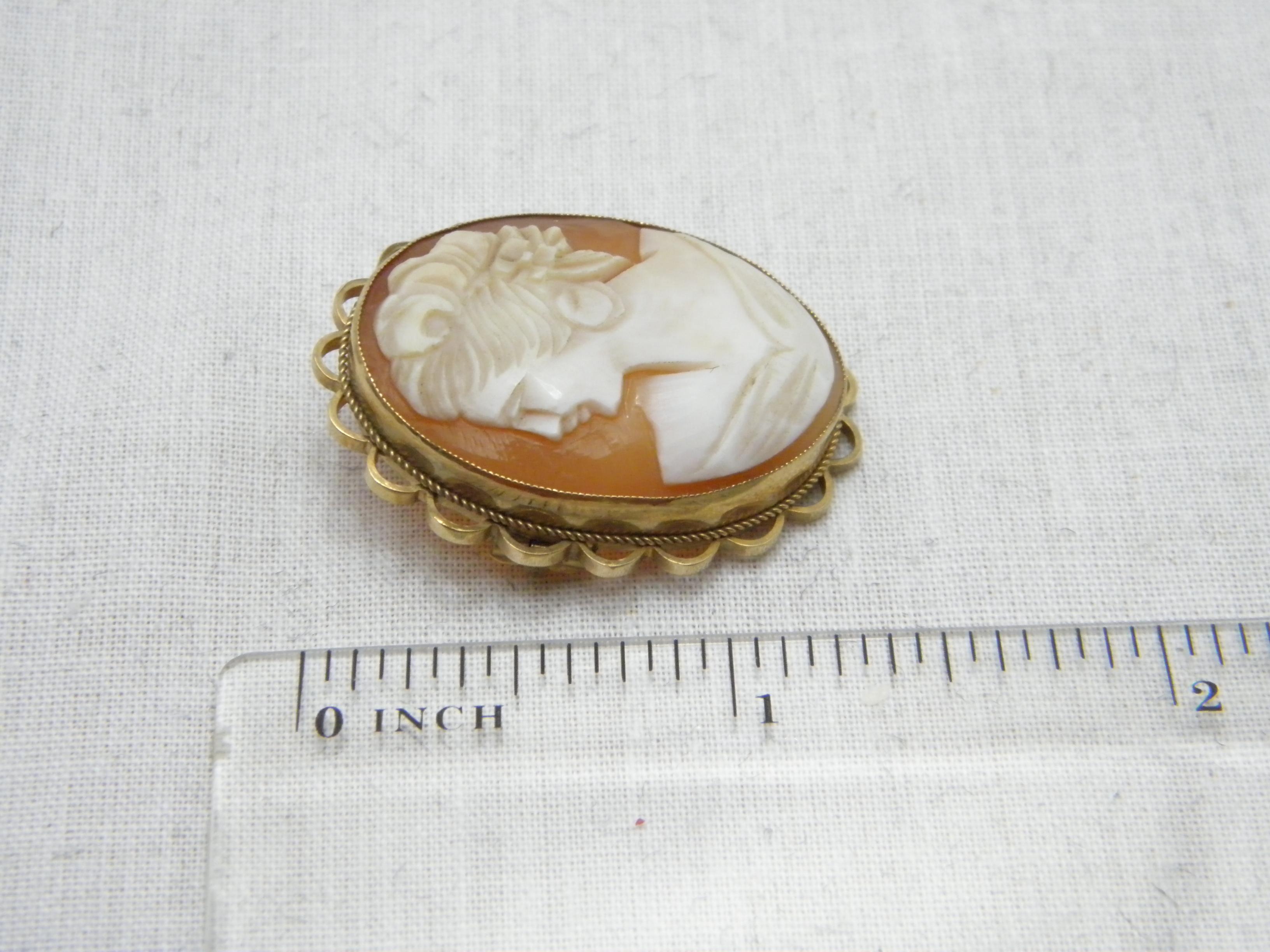 Vintage 9ct Gold Large Shell Cameo Brooch Pin c1946 Heavy 6.6g 375 Purity For Sale 3