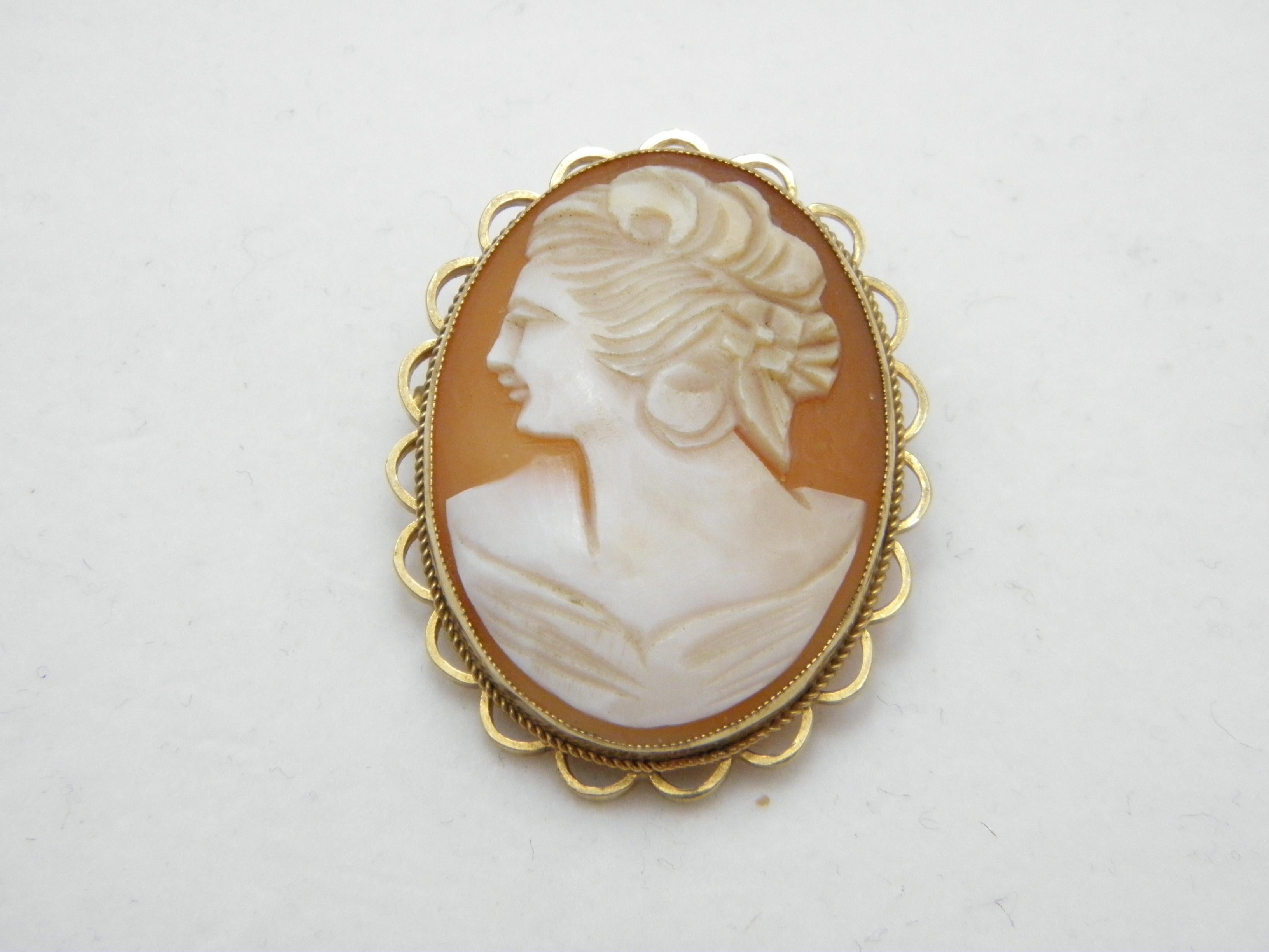If you have landed on this page then you have an eye for beauty.

On offer is this gorgeous

9CT HEAVY GOLD GOLD CARVED SHELL CAMEO BROOCH

DETAILS
Material: 9ct (375/000) Solid Yellow Gold - thick and lovely design.
Style: Victorian classic Cameo,