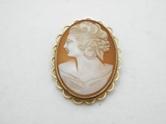 Vintage 9ct Gold Large Shell Cameo Brooch Pin c1946 Heavy 6.6g 375 Purity