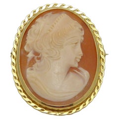 Vintage 9ct Gold Large Shell Cameo Brooch Pin c1970s Heavy 6.2g 375 Purity