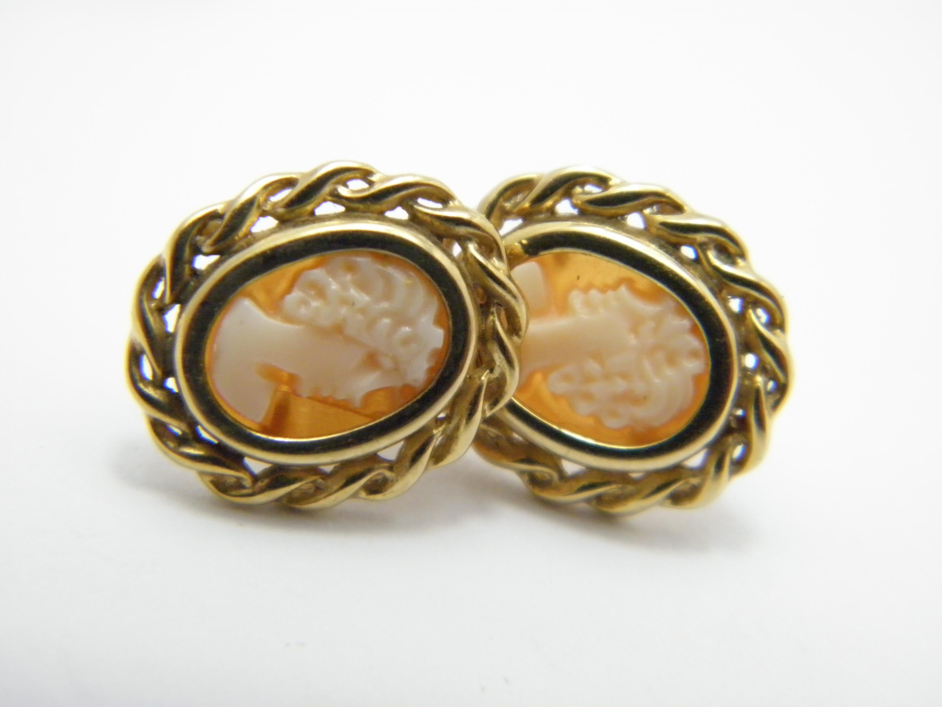 Vintage 9ct Gold Large Shell Cameo Stud Earrings 375 Purity VGC For Sale 6