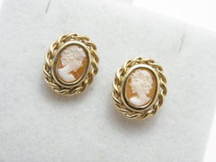 Vintage 9ct Gold Large Shell Cameo Stud Earrings 375 Purity VGC