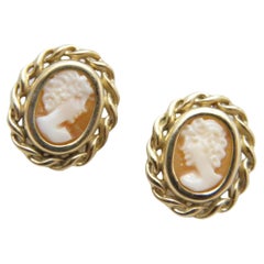 Vintage 9ct Gold Large Shell Cameo Stud Earrings 375 Purity VGC