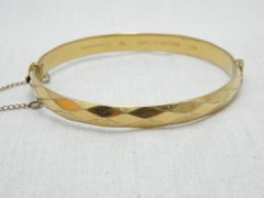 Vintage 9ct Gold 'Metal Cored' Diamond Cut Cuff Hinged Bracelet Bangle 375
