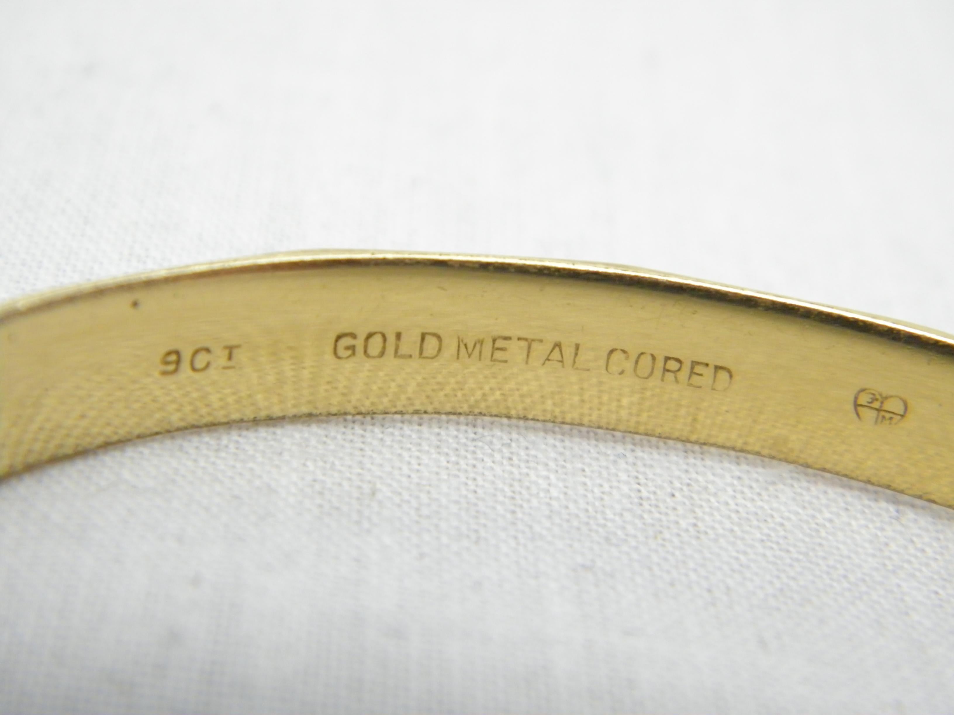 Vintage 9ct Gold 'Metal Cored' Diamond Cut Cuff Hinged Bracelet Bangle 375 For Sale 3