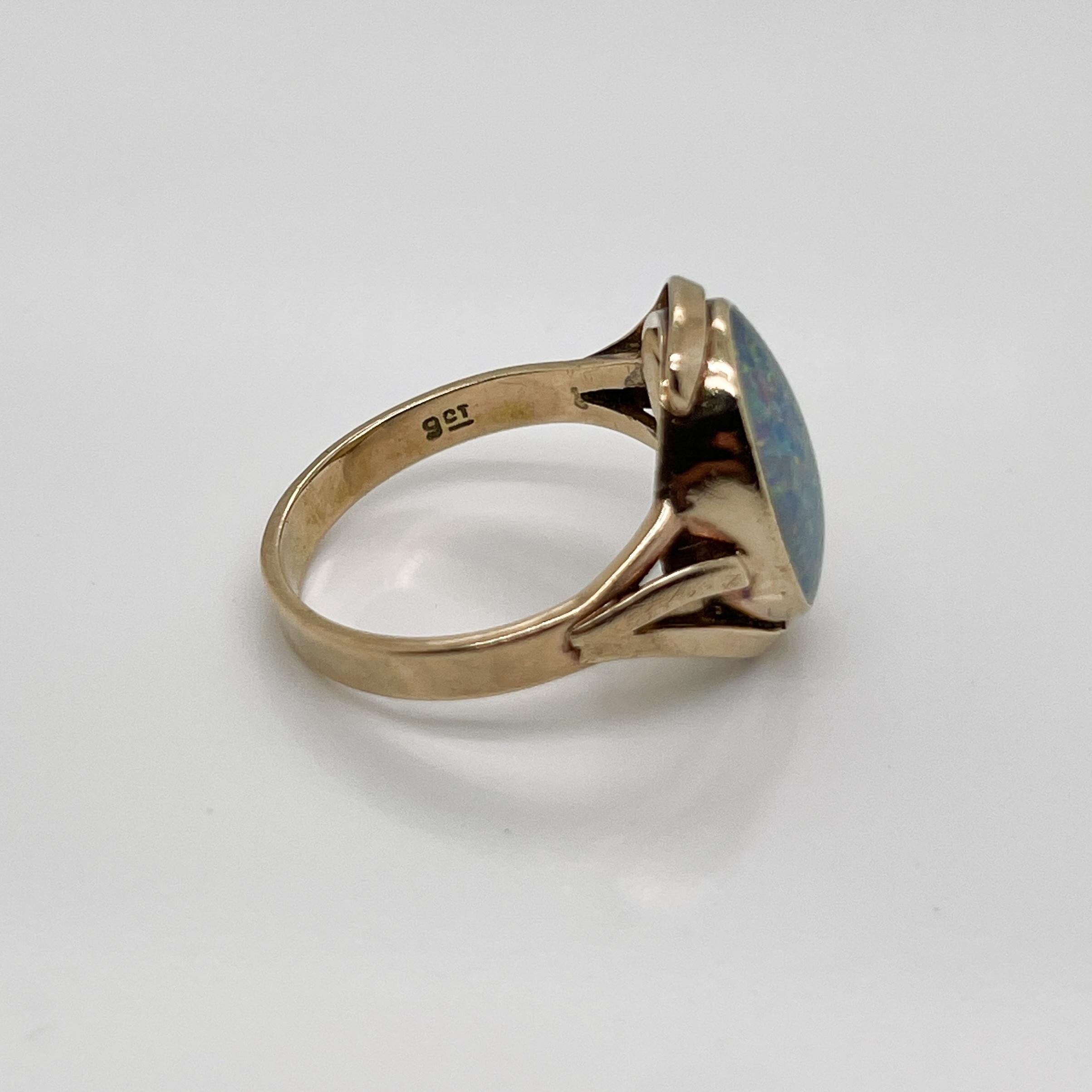 Vintage 9ct Gold & Opal Doublet Signet Style Ring For Sale 3