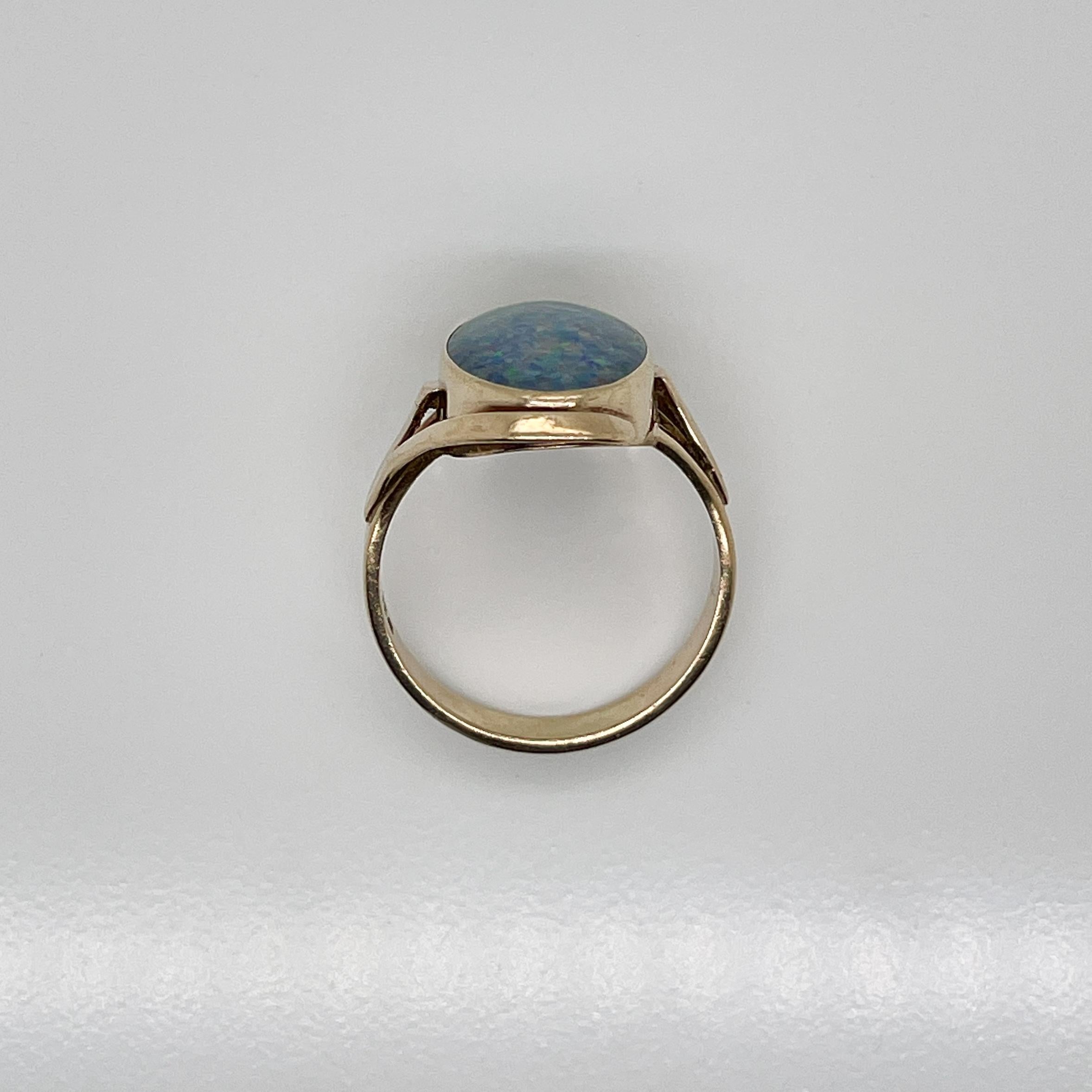 Vintage 9ct Gold & Opal Doublet Signet Style Ring For Sale 5