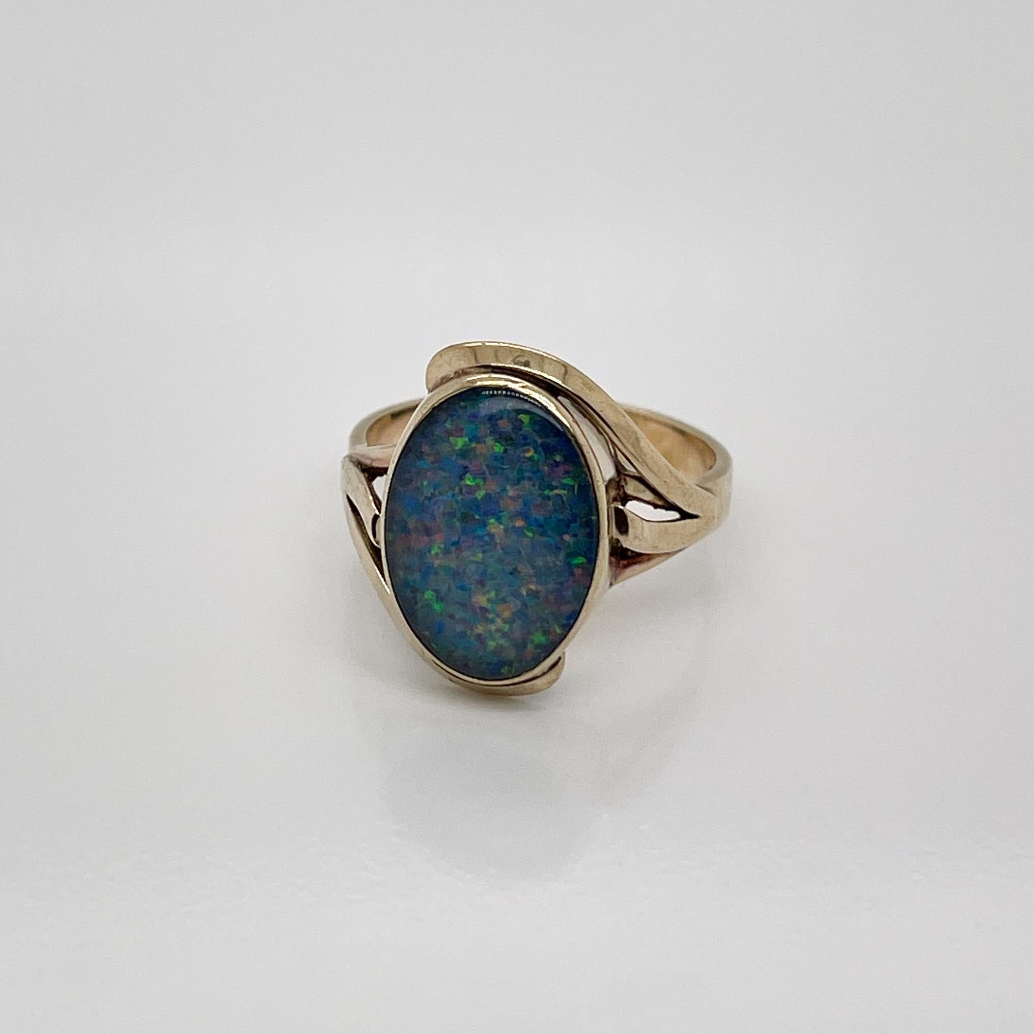 Cabochon Vintage 9ct Gold & Opal Doublet Signet Style Ring For Sale