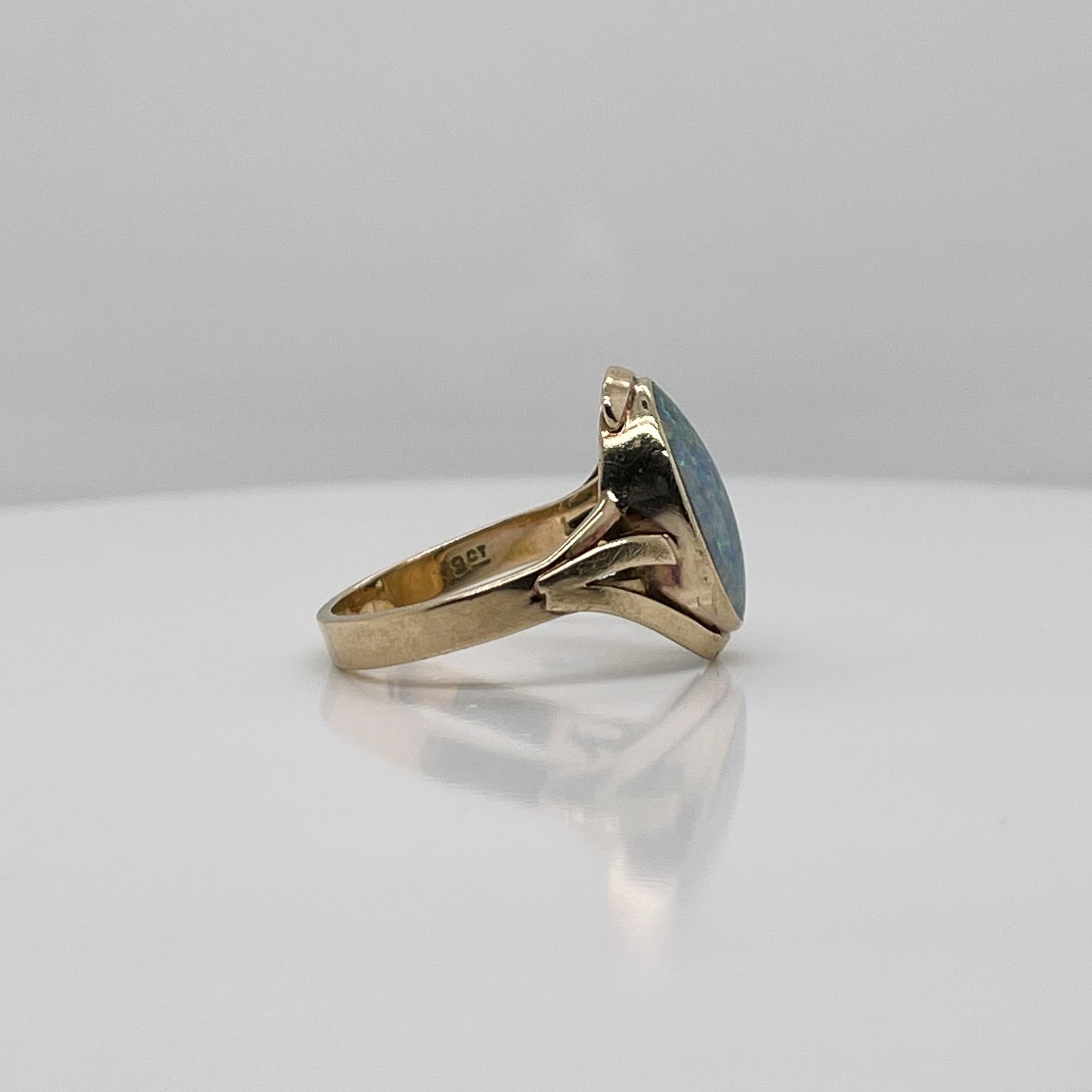 Vintage 9ct Gold & Opal Doublet Signet Style Ring For Sale 1