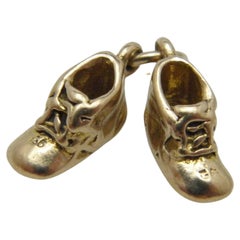 Used 9ct Gold Pair of Booties Pendant Charm Fob C1900 375 Purity Solid Heavy