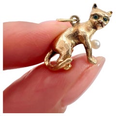 Colgante vintage de oro de 9 ct, con forma de gato perlado, colgante de pulsera, Hallmarked Birmingham 1878