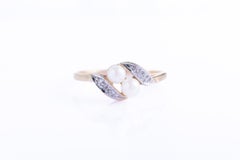 Vintage 9ct Gold Crossover Ring with Pearls & Diamonds, Europe