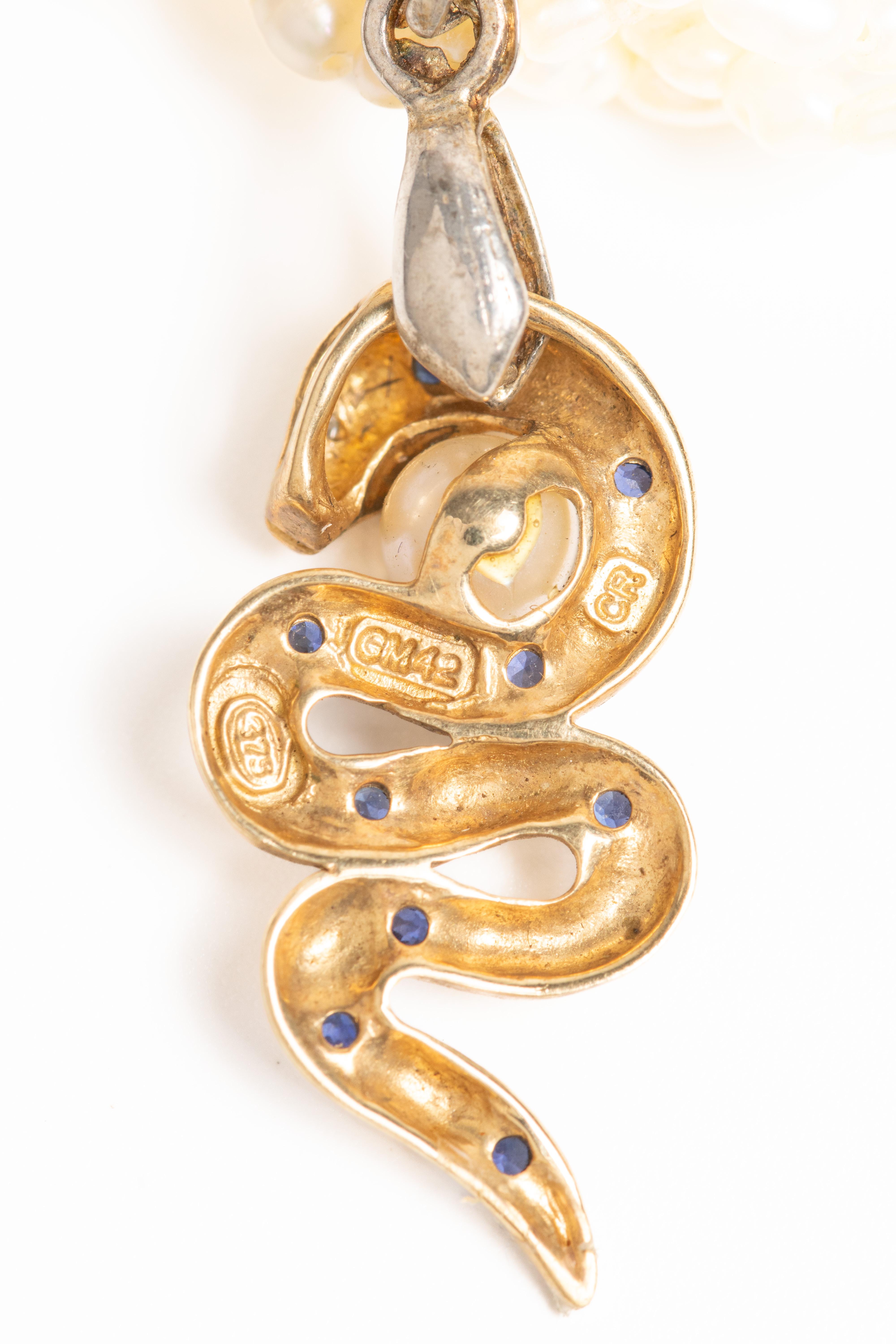A 9ct Gold Sapphire and Diamond Snake Pearl Necklace For Sale 2