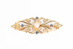 Vintage 9ct Gold Cultured Pearl & Blue Sapphire Brooch, Circa 1960s