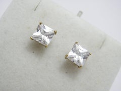 Vintage 9ct Gold Princess Diamond Paste 5 Cttw Stud Earrings 375 Purity