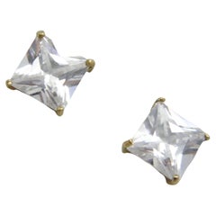 Vintage 9ct Gold Princess Diamond Paste 5 Cttw Stud Earrings 375 Purity