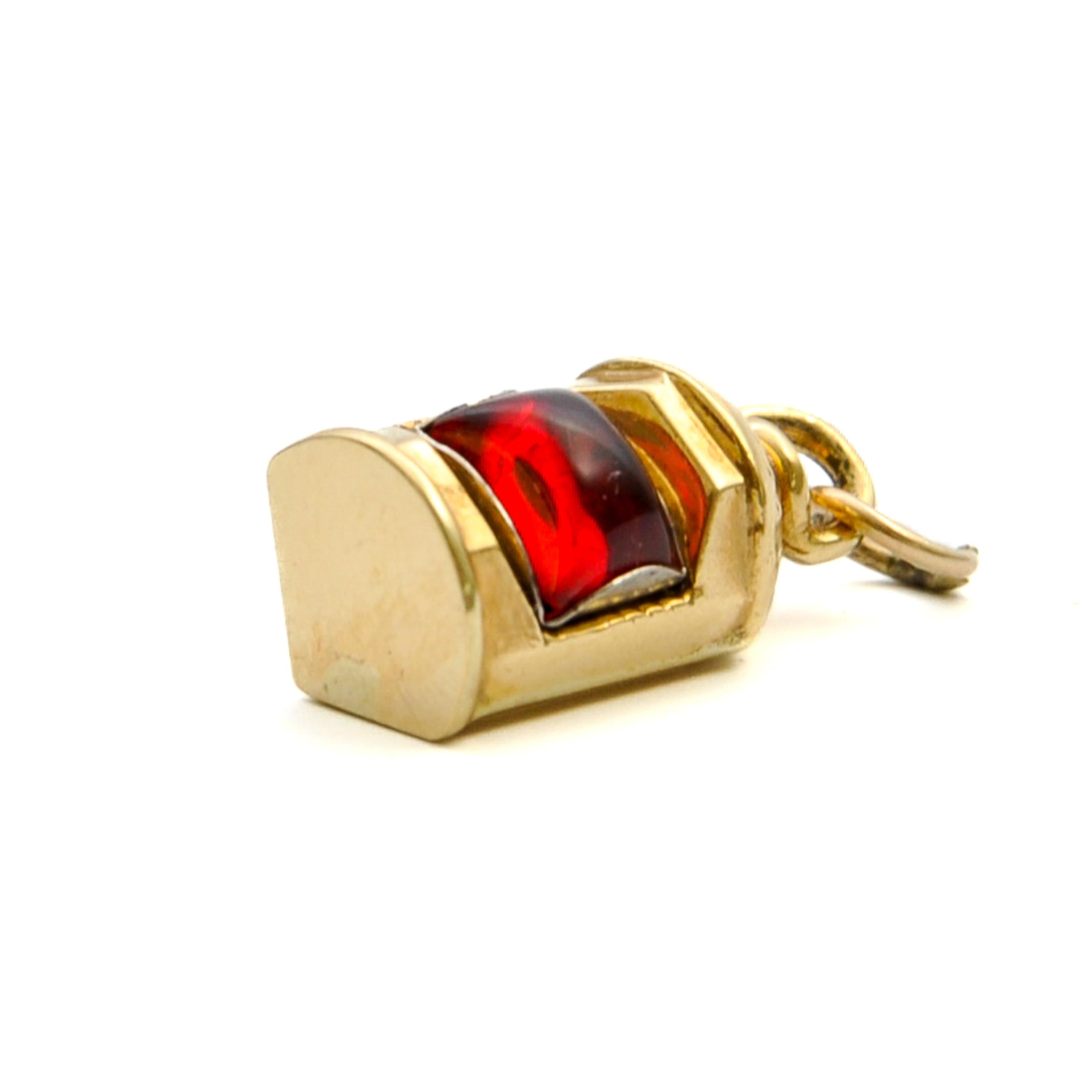 Women's or Men's Vintage 9ct Gold Red Glass Lantern Charm 