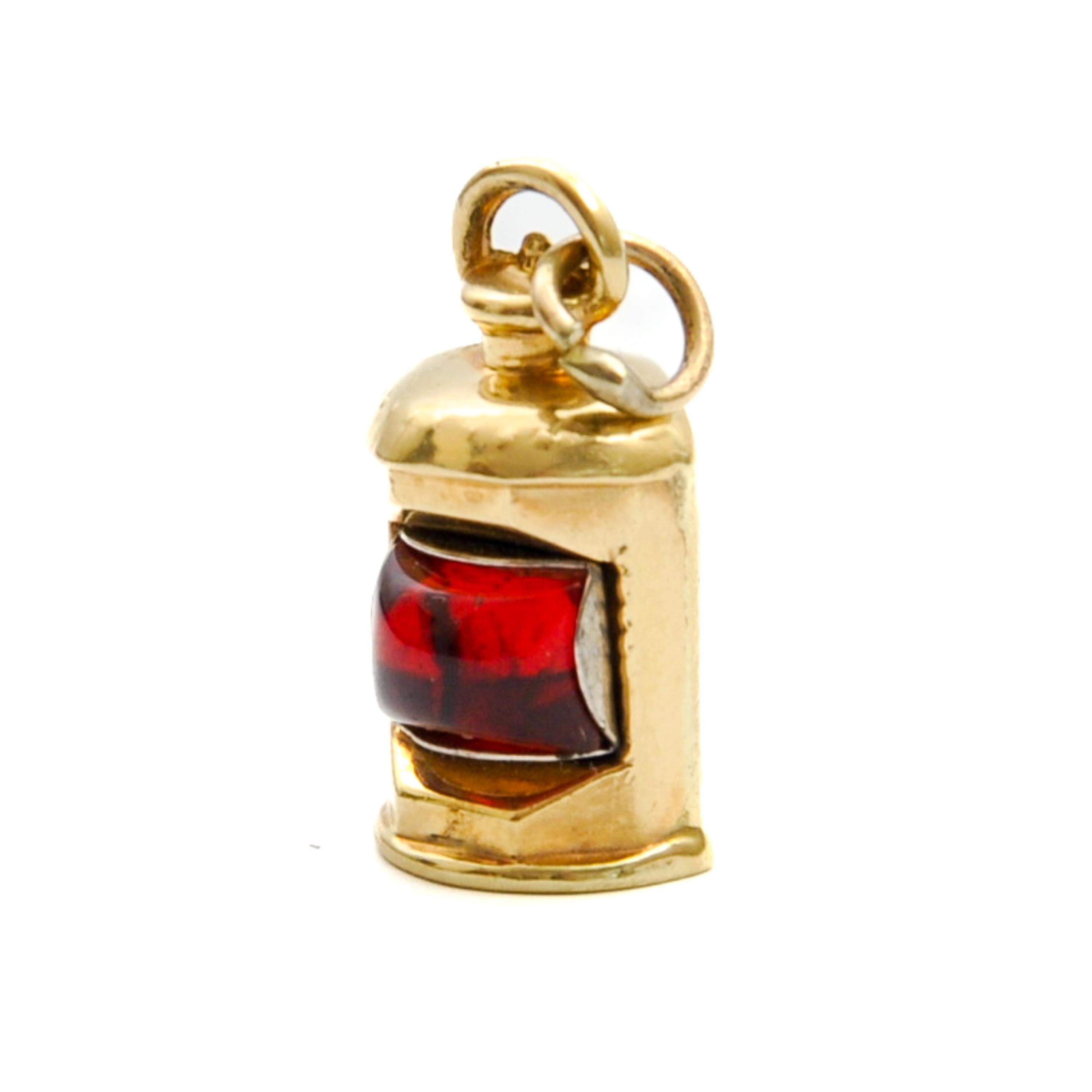 Vintage 9ct Gold Red Glass Lantern Charm  2