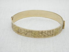 Vintage 9ct Gold 'Rolled' Floral Engraved Cuff Hinged Bracelet Bangle 375 Purity