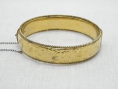 Vintage 9ct Gold 'Rolled' Floral Engraved Cuff Hinged Bracelet Bangle 375 Purity