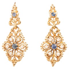 Vintage 9ct Gold Sapphire and Seed Pearl Drop Earrings