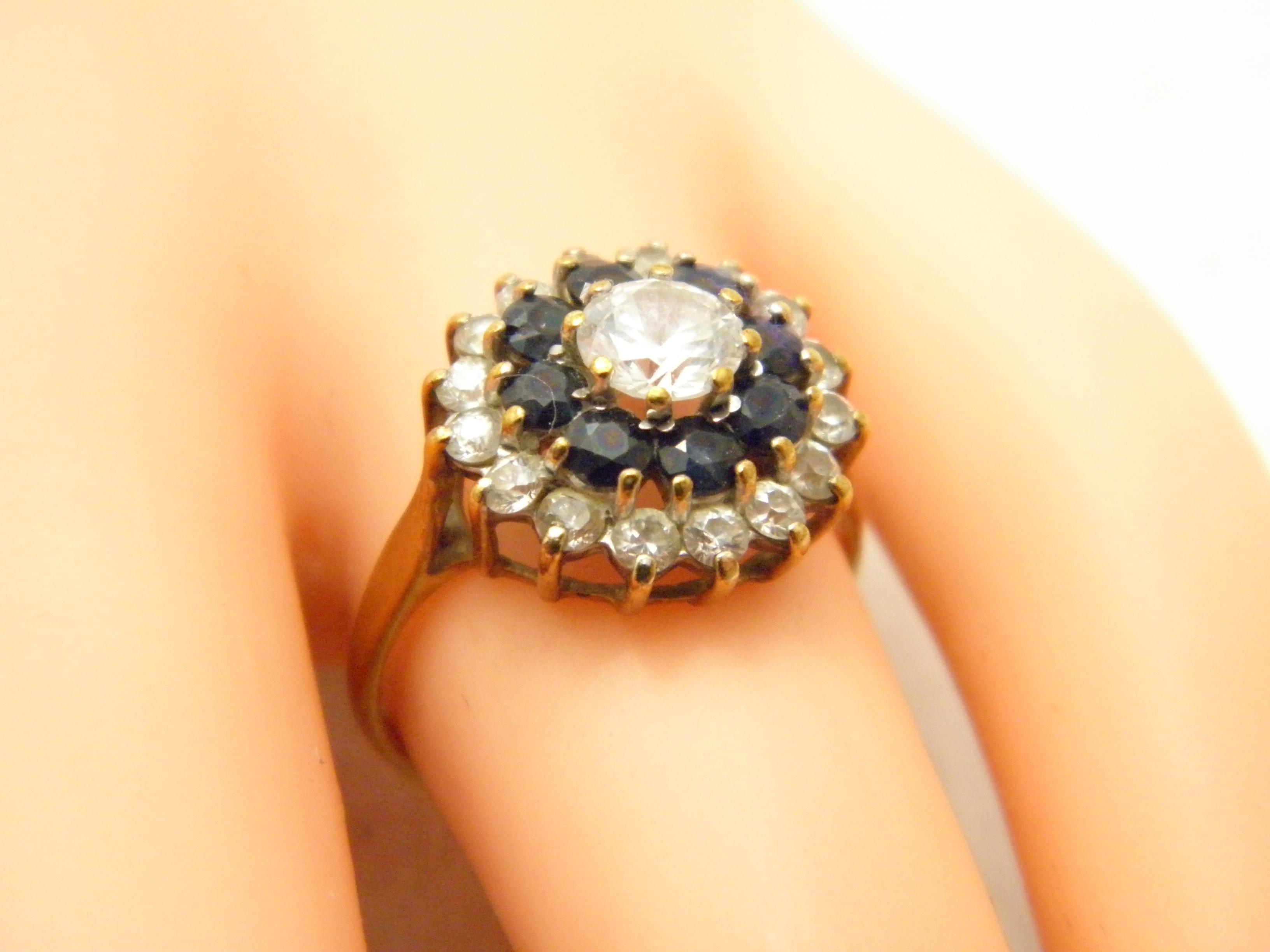 Vintage 9ct Gold Sapphire Diamond Paste Cluster Statement Ring Size M1/2 6.5 375 For Sale 1